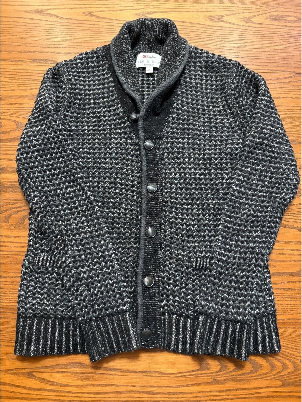 Target x Neiman Marcus rag & bone Black White Knit Shawl Collar Cardigan Medium